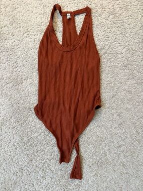Free People Ribbed Halter Tank Bodysuit in Rust - Size XS